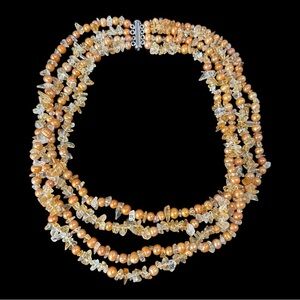 Ross Simons Multi Strand Torsade Baroque Gold Pearl Citrine Beaded Necklace 20"